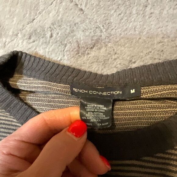 French Connection Mens Striped Knit Long Sleeve Pullover Sweater Gray / Navy Med - Picture 3 of 7